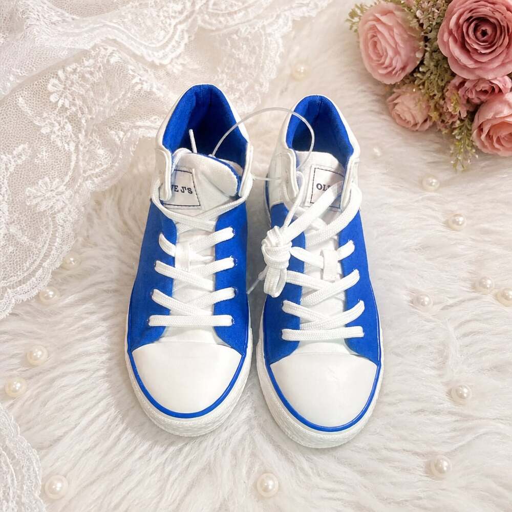 Olive J's Blue and White Canvas High Top Sneakers sizes 5-7-5